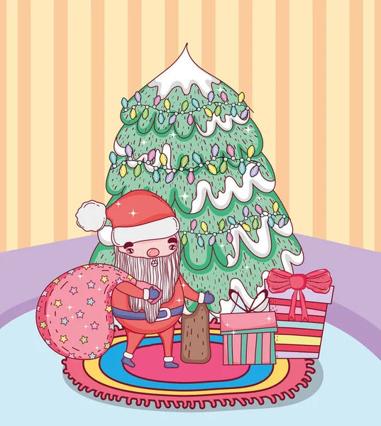 Санта Клаус Сосновим Деревом Будинку Векторний Дизайн Ілюстрації — стоковий вектор