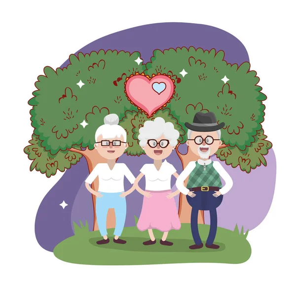 Grandparents Elderly Friends Garden Night Vector Illustration Graphic Design — Stock Vector