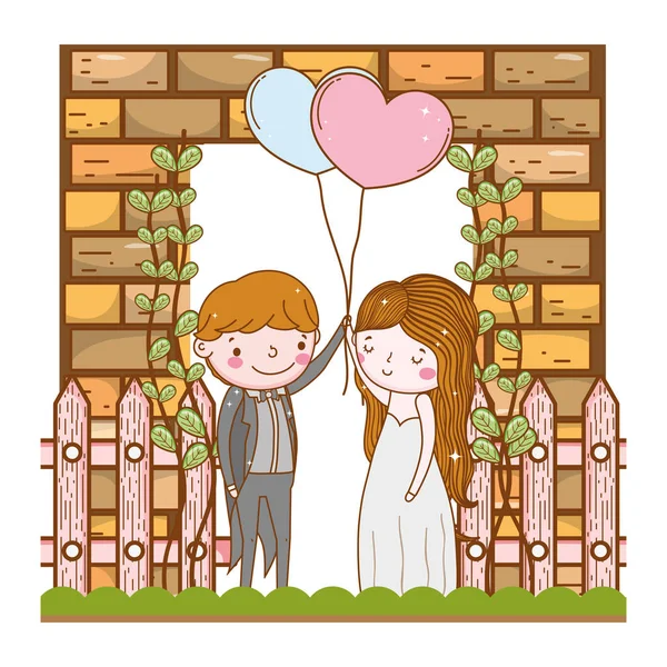 Casamento Casal Bonito Desenho Animado Ilustração Vetor — Vetor de Stock
