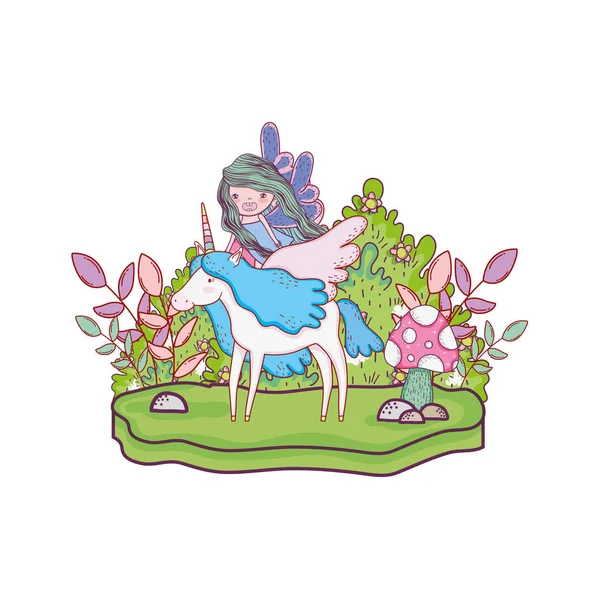 Licorne Fée Dans Paysage Vectoriel Illustration Design — Image vectorielle