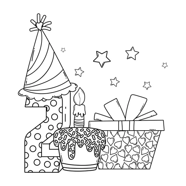 孩子生日蛋糕与蜡烛可爱的卡通矢量插图图形设计 — 图库矢量图片