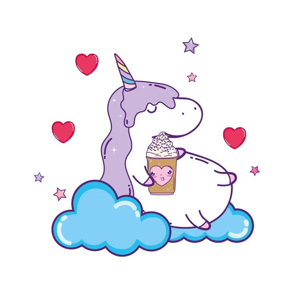 Schattig Ijs Met Cloud Unicorn Kawaii Vector Illustratie Ontwerp — Stockvector