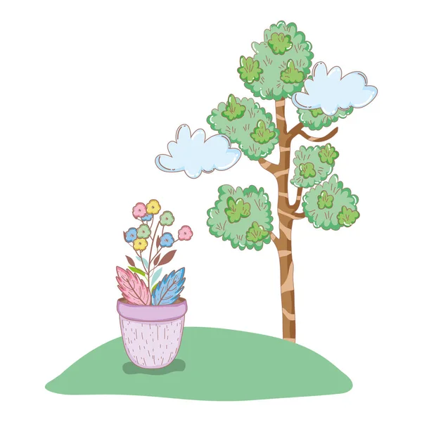 Planta Árbol Con Flores Vector Jardín Diseño Ilustración — Vector de stock