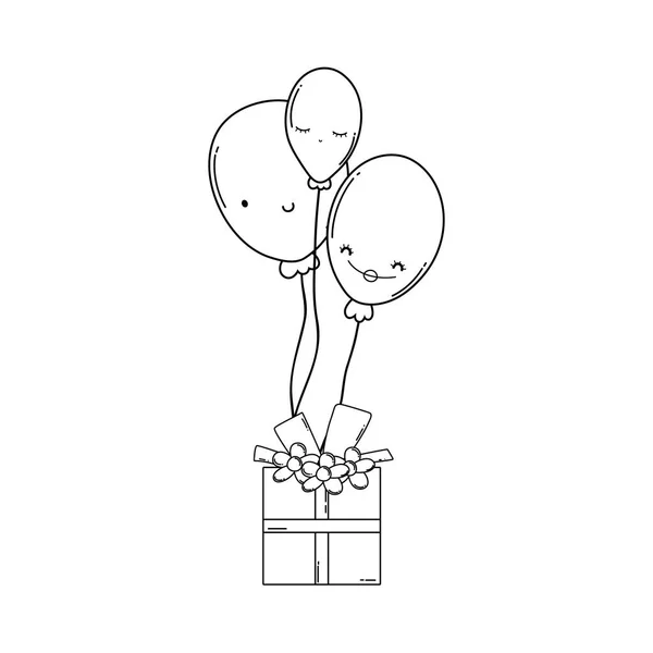 Подарочная Коробка Воздушными Шарами Милые Мультфильмы Векторные Иллюстрации Графический Дизайн — стоковый вектор