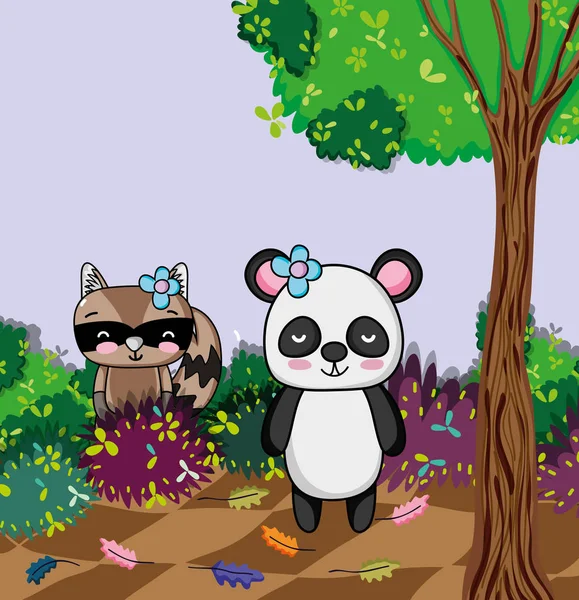 Guaxinim Bonito Urso Panda Selvas Desenhos Animados Desenho Gráfico Ilustração — Vetor de Stock