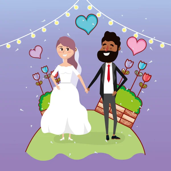 Apenas Casados Casamento Casal Cartão Design Vetor Ilustração Design Gráfico — Vetor de Stock