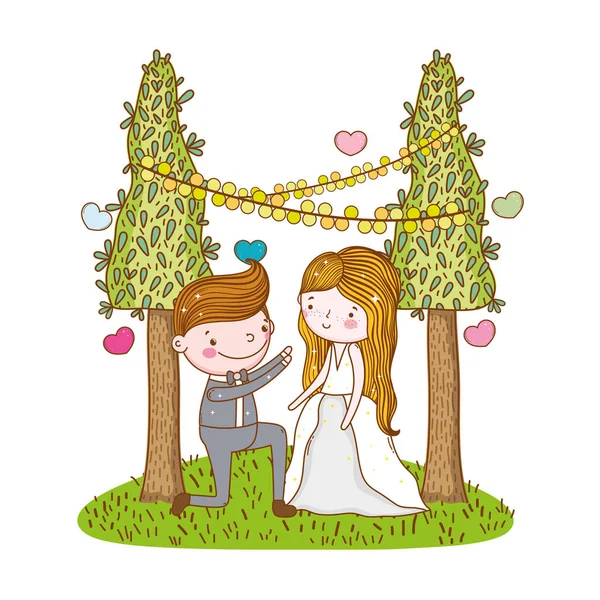 Paar Hochzeit Niedlich Cartoon Vektor Illustration — Stockvektor