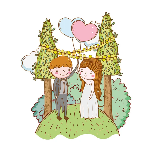 Paar Hochzeit Niedlich Cartoon Vektor Illustration — Stockvektor