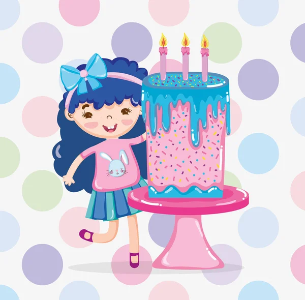 Ragazza Con Compleanno Torta Cartoni Animati Vettoriale Illustrazione Grafica — Vettoriale Stock