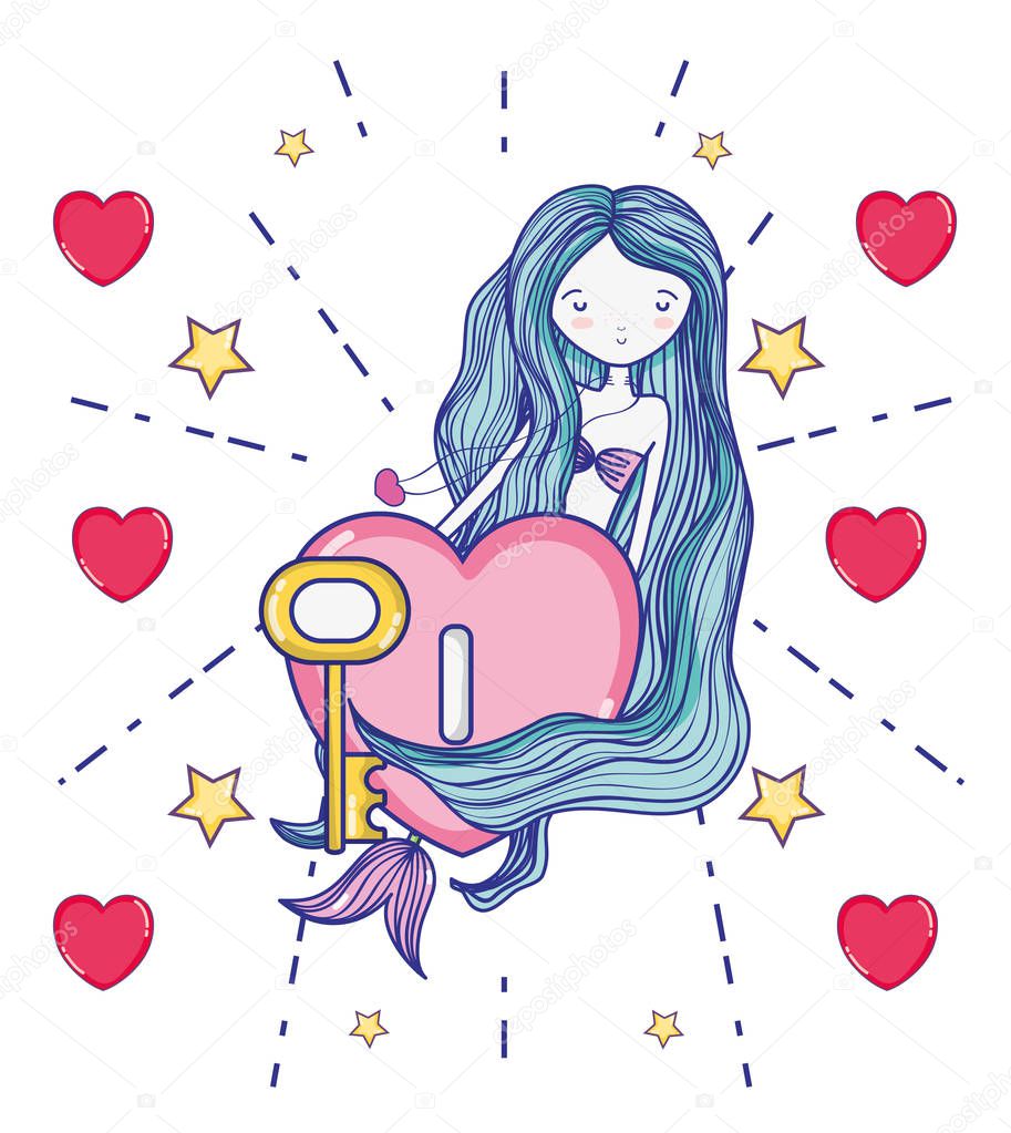 Mermaid with lovely heart cute drawing cartoon vector illustration graphic design