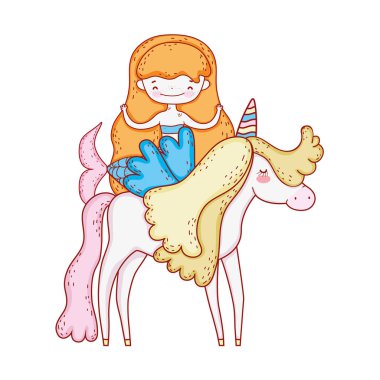 tek boynuzlu at karakterlerle sevimli deniz kızı vektör çizim tasarım