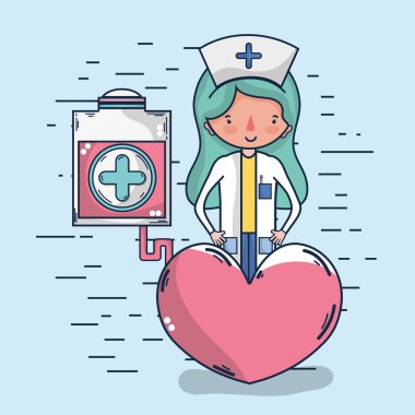Kadın hemşire kan bağış toplama çanta karikatür vektör çizim grafik tasarım