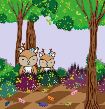 Orman karikatürler, şirin reindeers vahşi hayvanlar illüstrasyon grafik tasarım vektör