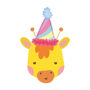 parti şapka karakteri vektör çizim tasarım ile şirin ve küçük zürafa