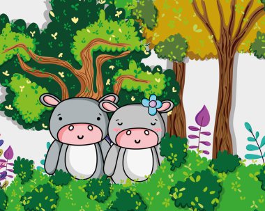 Orman karikatürler, şirin suaygırları illüstrasyon grafik tasarım vektör