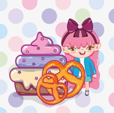 Cupcake ve çubuk kraker karikatürler vektör çizim grafik tasarım ile kız