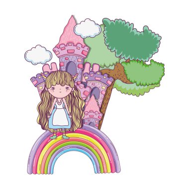 kale ve gökkuşağı vektör çizim tasarımı ile sevimli küçük peri