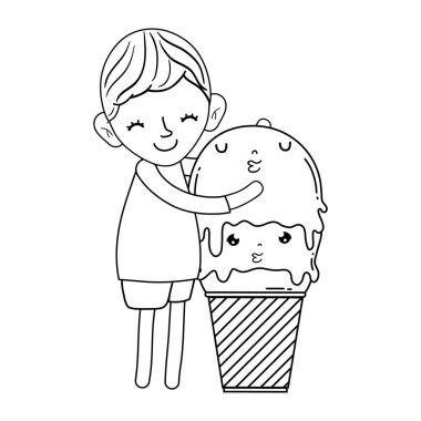 dondurma kawaii karakter vektör çizim tasarımı ile küçük çocuk