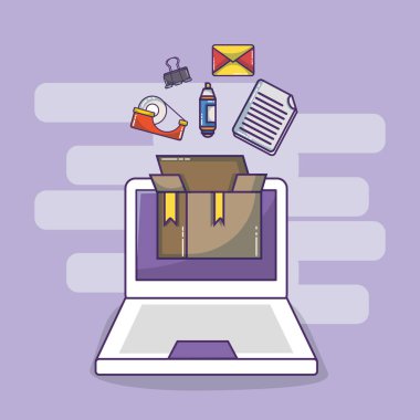 çalışma alanı ofis malzemeleri ve öğeleri karikatür vektör çizim grafik tasarım