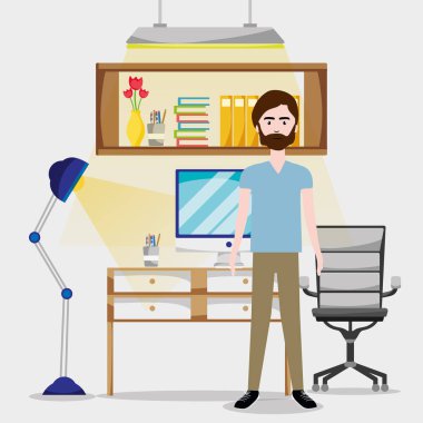 Office çizgi film sahne vektör çizim grafik tasarım çalışma iş adamı