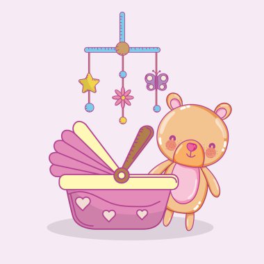 Bebek duş oyuncak ve kutlama sevimli çizgi film illüstrasyon grafik tasarım vektör