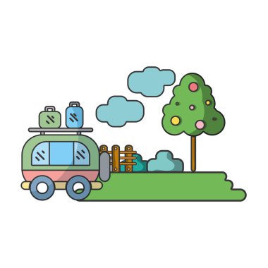 Tatil ve seyahat van öğeleri karikatürler vektör çizim grafik tasarım ile