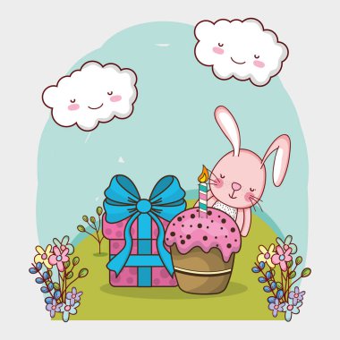 mutlu Doğum günü kartı sevimli hayvan çizgi vektör çizim grafik tasarım ile