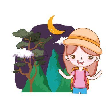 Turist kız manzara vektör çizim tasarım