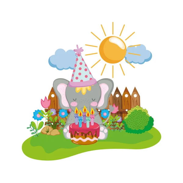 Cute Little Elephant Party Hat Vector Illustration Design — Stock Vector