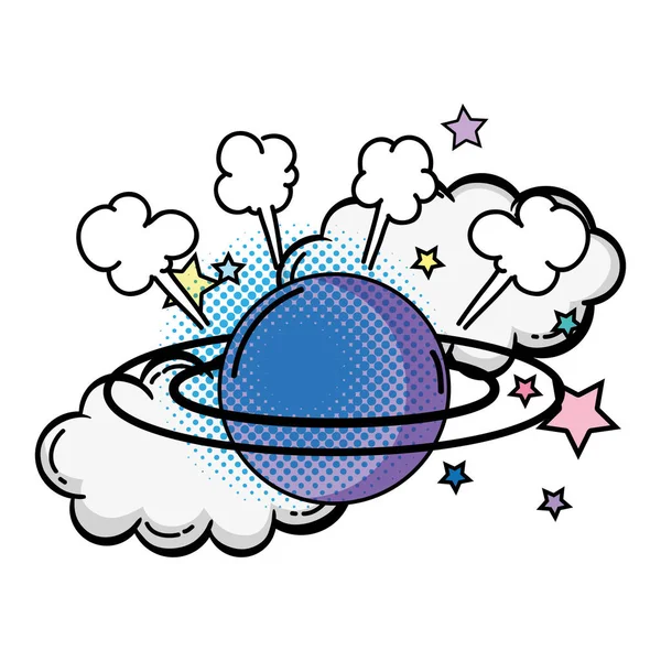 Saturn Planète Pop Art Icône Vectoriel Illustration Design — Image vectorielle