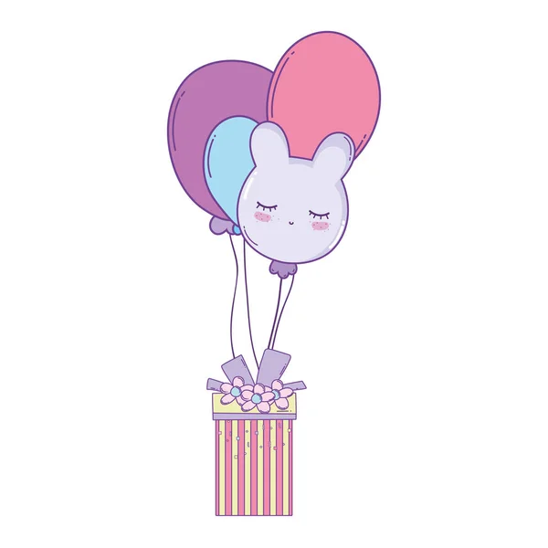 Caja Regalo Cumpleaños Con Globos Dibujos Animados Lindos — Vector de stock