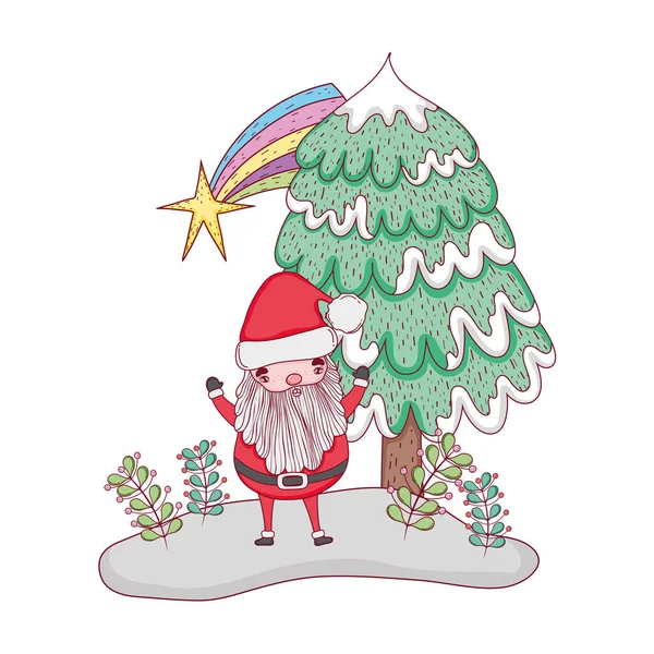 Lindo Navidad Santa Claus Con Árbol Pino Vector Ilustración Diseño — Vector de stock