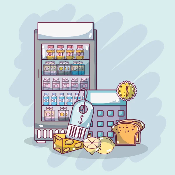 Productos Alimenticios Compras Supermercados — Vector de stock