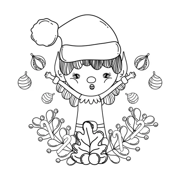 Carino Babbo Natale Aiutante Con Disegno Illustrazione Vettoriale Corona — Vettoriale Stock