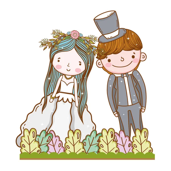 カップルの結婚式かわいい漫画ベクトル小話 — ストックベクタ