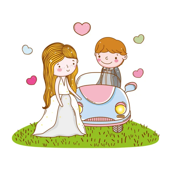 Auto Pár Manželství Roztomilé Kreslené Vektorové Ilustrační — Stockový vektor