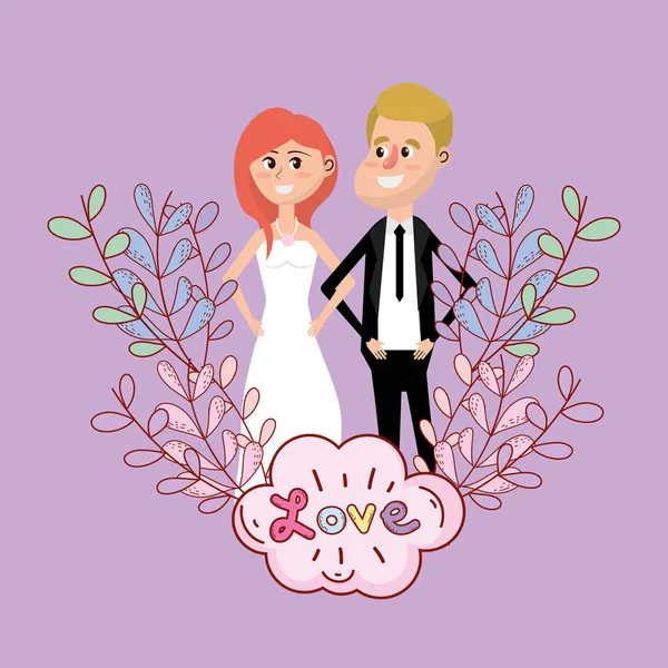 Recién Casado Pareja Boda Tarjeta Diseño Vector Ilustración Diseño Gráfico — Vector de stock