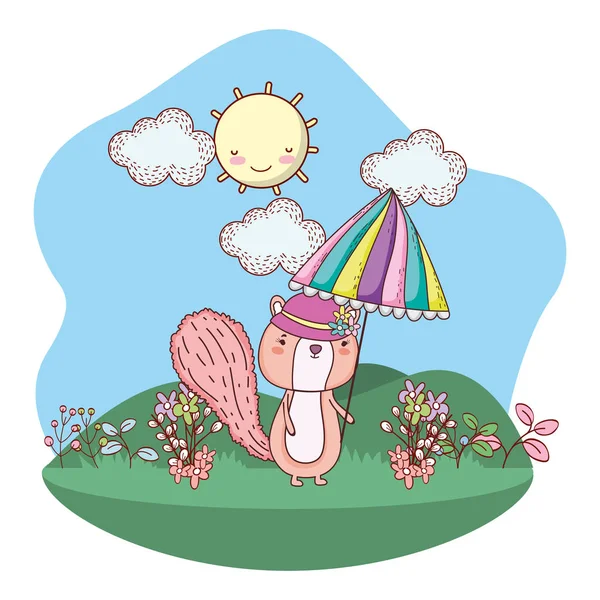 Mignon Petit Tamias Avec Parapluie Dans Domaine Vectoriel Illustration Design — Image vectorielle