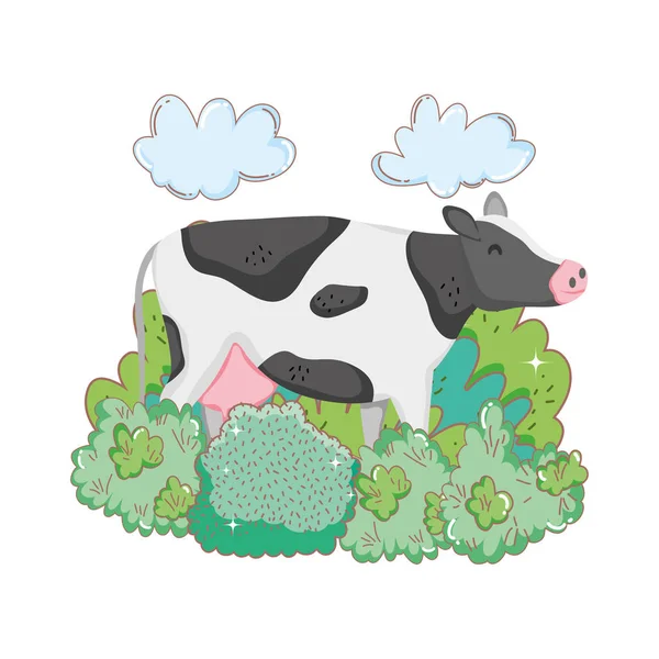 Kuh Nutztier Mit Garten Vektor Illustration Design — Stockvektor