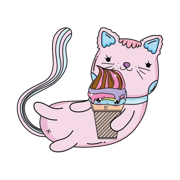 アイスクリーム ベクトル イラスト デザインとかわいい猫 — ストックベクタ