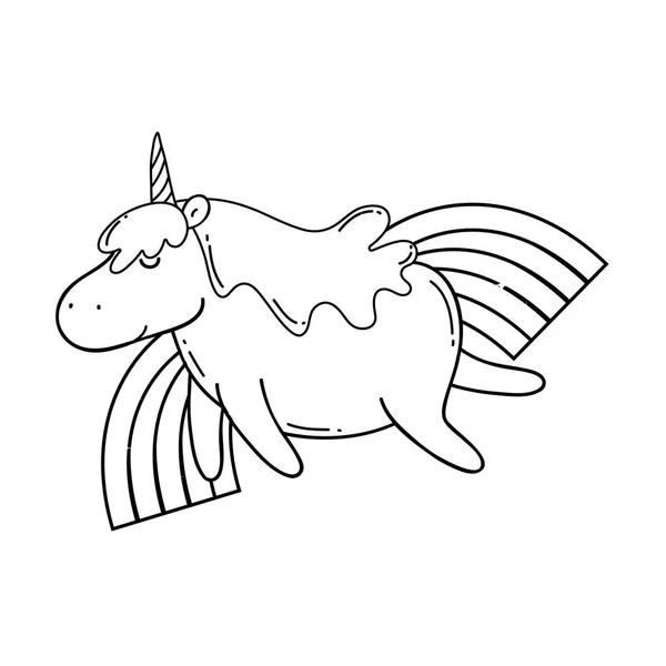 Unicorn Lucu Dengan Pelangi Kawaii Vektor Desain Ilustrasi - Stok Vektor