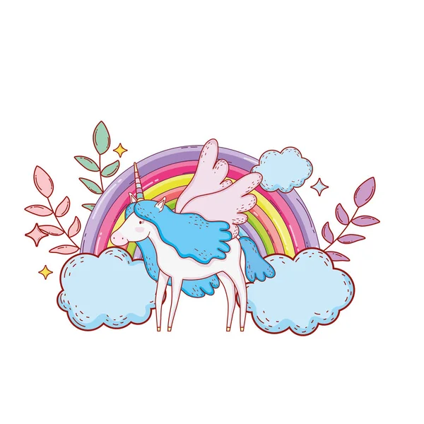 Mignon Licorne Avec Nuages Dessin Vectoriel Arc Ciel Illustration — Image vectorielle