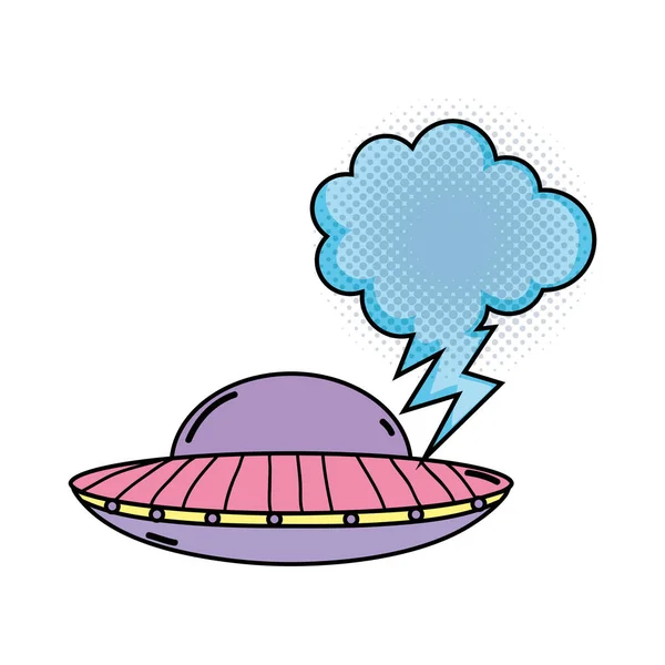 Ufo Fliegen Mit Sprechblase Pop Art Stil Vektor Illustration Design — Stockvektor