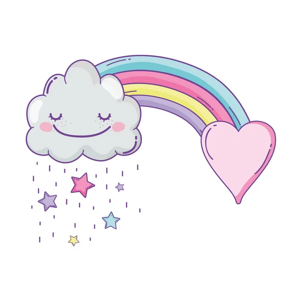 Schattig Wolk Regenboog Tekenfilms Pastel Kleuren — Stockvector