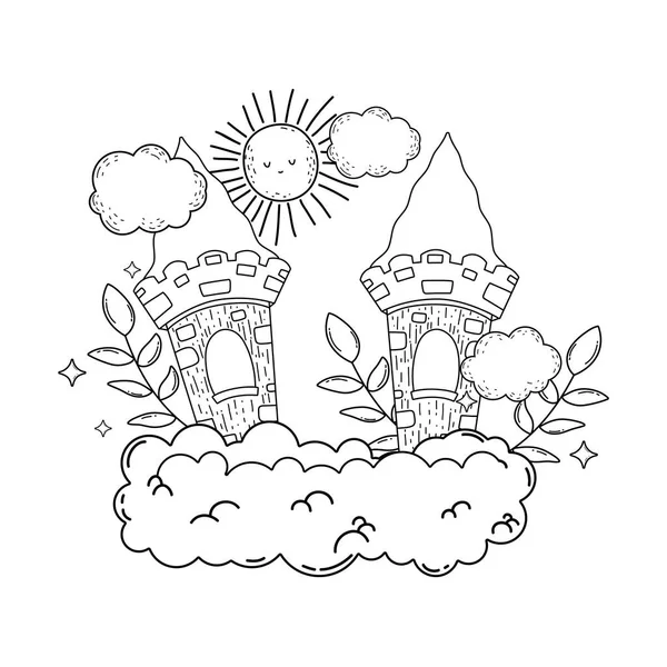 Χαριτωμένο Παραμυθένιο Κάστρο Στο Σύννεφο Σχεδιασμό Εικονογράφηση Διάνυσμα — Διανυσματικό Αρχείο