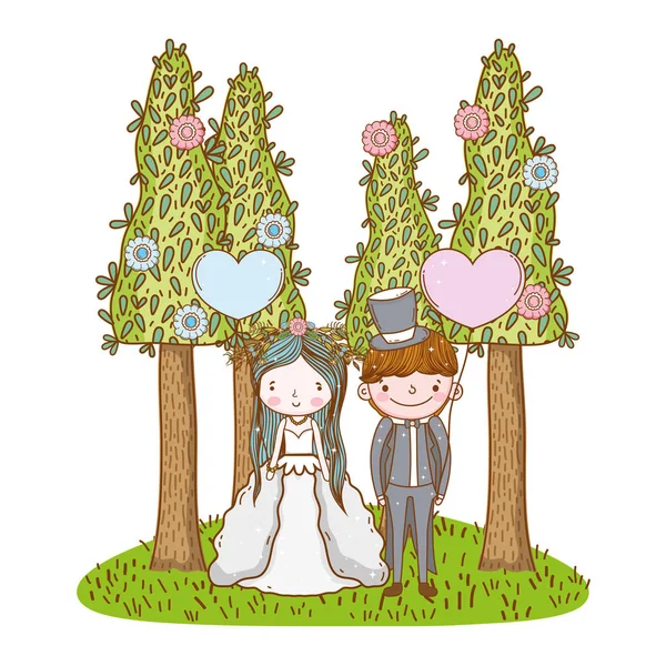 Couple Mariage Mignon Dessin Animé Vecteur Ilustration — Image vectorielle