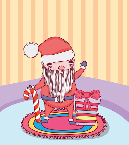 圣诞节圣诞老人与拐杖在房子向量例证设计 — 图库矢量图片
