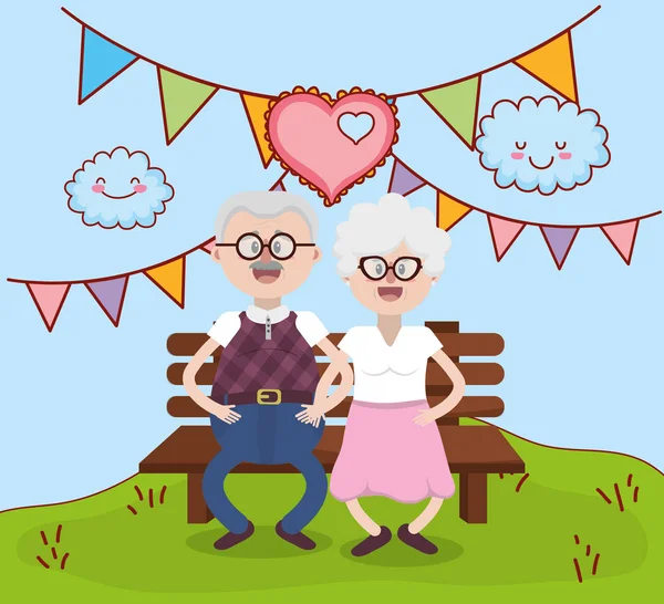 Großeltern Lieben Paar Zusammen Park Cartoon Vektor Illustration Grafik Design — Stockvektor