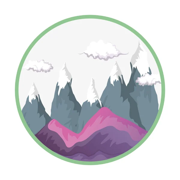 Paisaje Con Nieve Montaña Marco Circular Vector Ilustración Diseño — Vector de stock