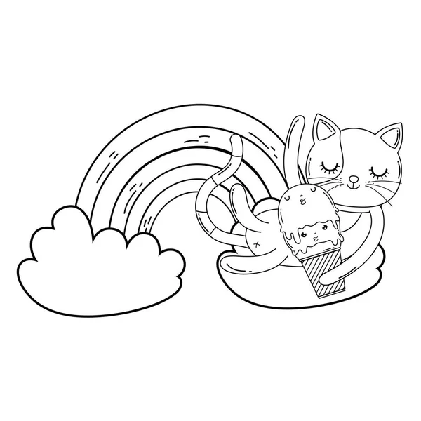 Roztomilý Kočka Zmrzlinou Rainbow Vektorové Ilustrace Designu — Stockový vektor